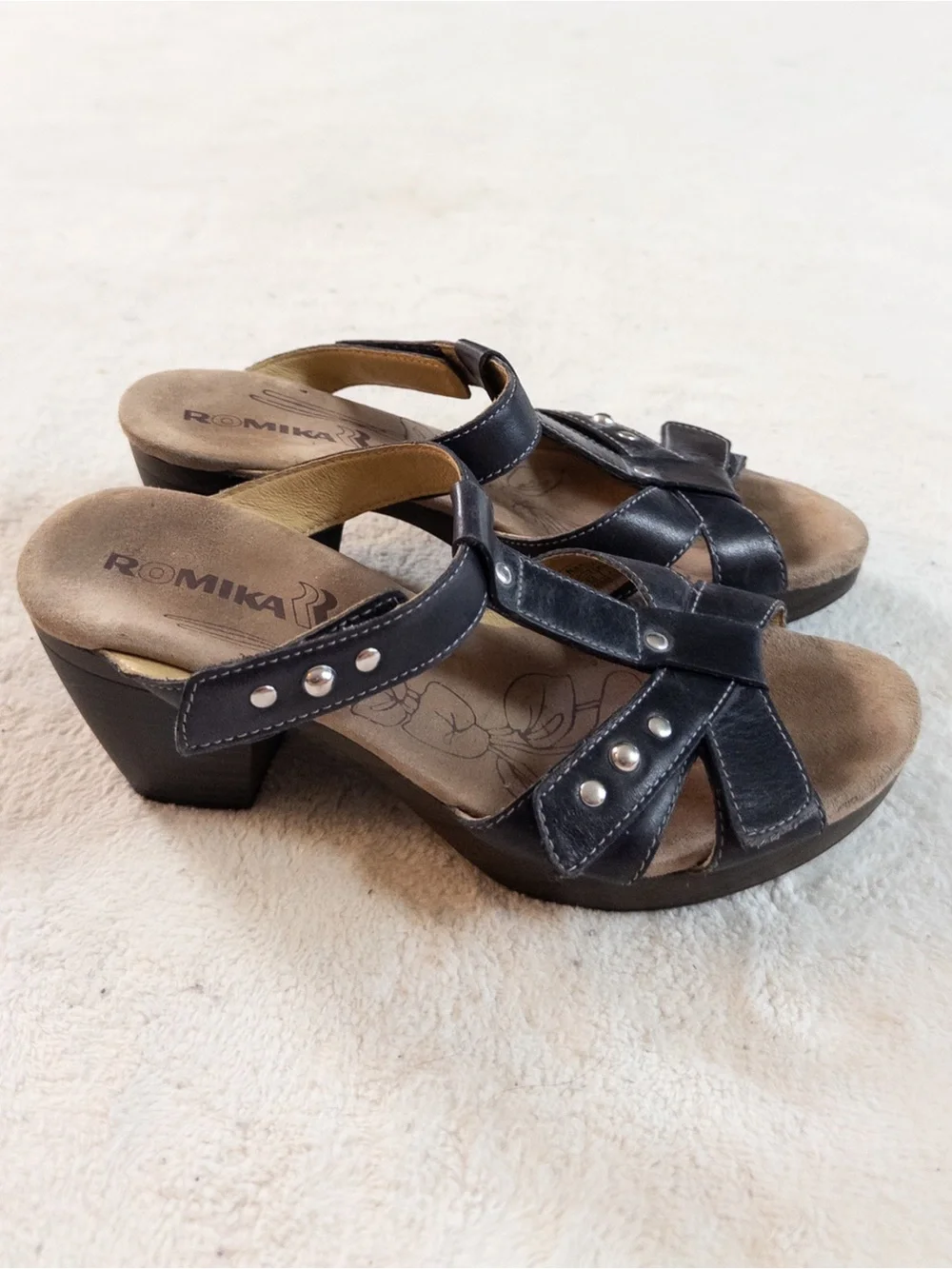 Romika Black Faux Leather Heeled Sandals Size 37 Women’s 6.5/7